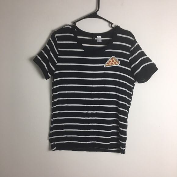 H&M Divided Striped Pizza Tee Black White - Picture 4 of 12